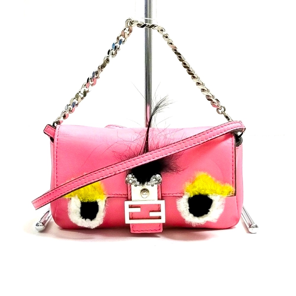 Fendi Monster Micro Baguette In Pink Leather